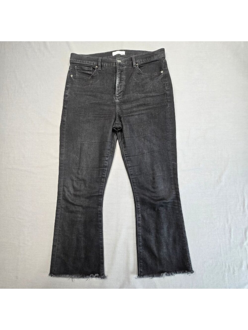 Loft Kick Crop Jeans Size 30 10 Black Frayed Hem Stretch Denim